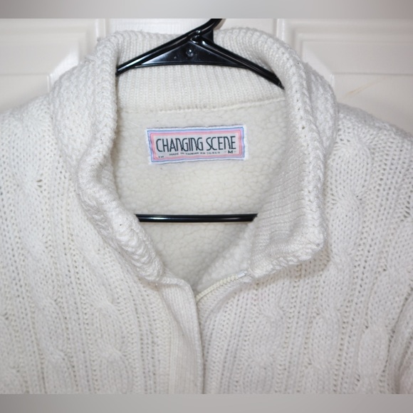 VINTAGE 80s Chill Chasers Cable Knit Zip Up Cardigan Sweater Size MEDIUM - Picture 3 of 4